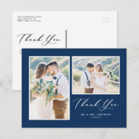 Script Navy Blue Deux Mariage photo Merci