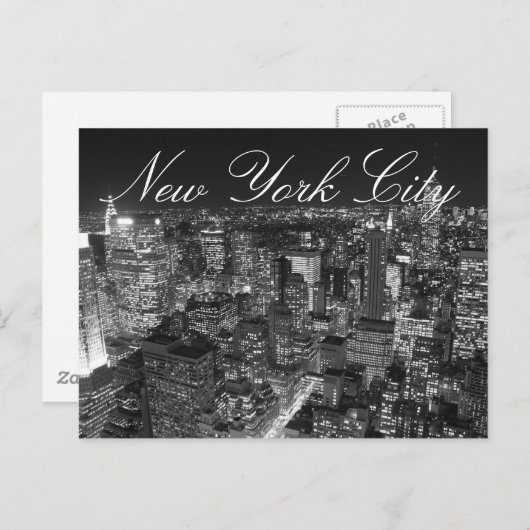 Carte postale Script New York noir et blanc (Devant / Derrière)