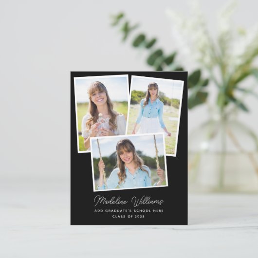 Carte Postale Script noir & blanc moderne Multi Photo Graduation (Debout devant)