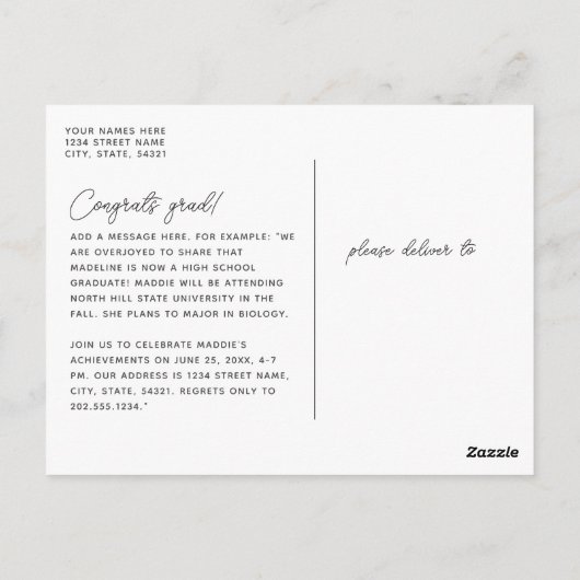 Carte Postale Script noir & blanc moderne Multi Photo Graduation (Dos)