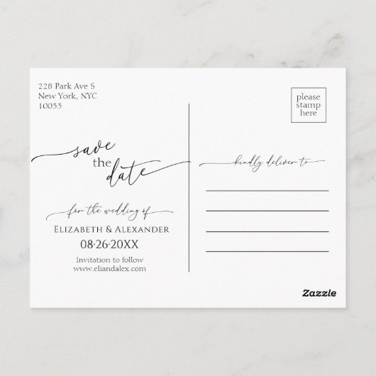 Carte Postale Script noir et blanc minimum fantaisie Enregistrer (Dos)