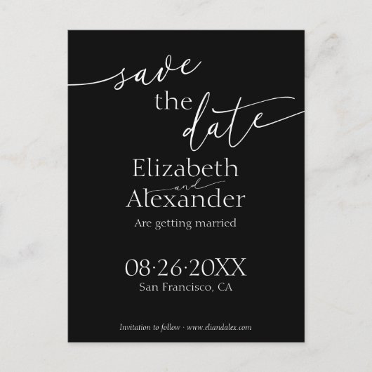 Carte Postale Script noir et blanc minimum fantaisie Enregistrer (Devant)