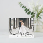 Carte Postale script noir marié christma mariage faire-part (Debout devant)