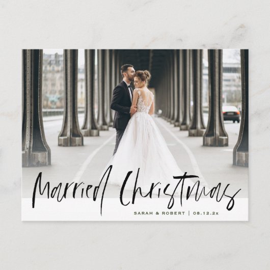 Carte Postale script noir marié christma mariage faire-part (Devant)