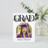 Carte Postale Script noir moderne Faire-part de graduation flora (Debout devant)