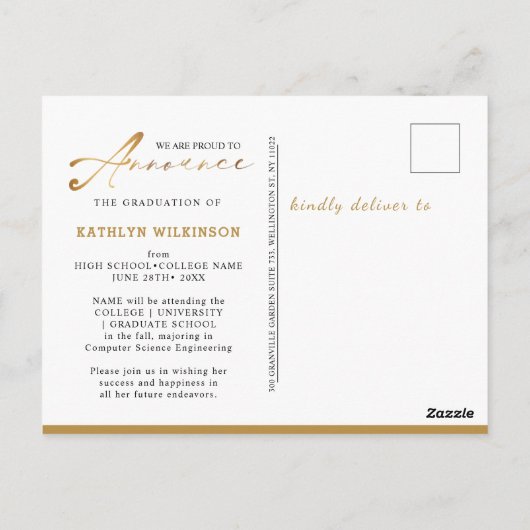 Carte Postale Script noir moderne Faire-part de graduation flora (Dos)