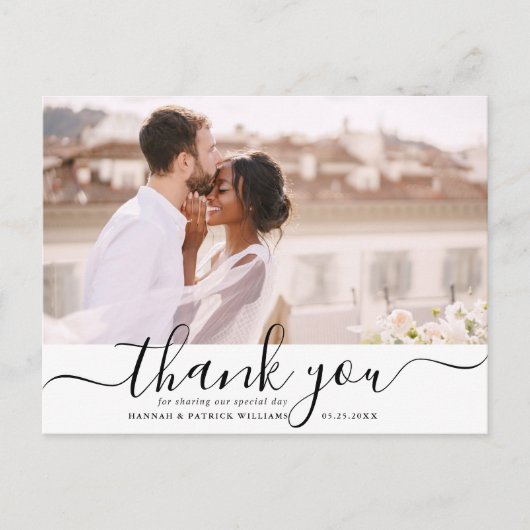 Carte Postale Script noir moderne Merci Mariage photo (Devant)