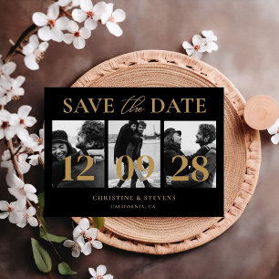 Carte Postale Script Or Noir Mariage Économisez La Date Photo