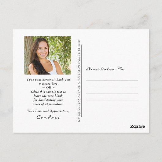 Carte Postale Script Or Noir Photo Remerciements de fin d'études (Dos)