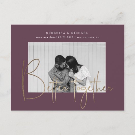 Carte Postale script or une photo enregistrer la date fiançaille (Devant)