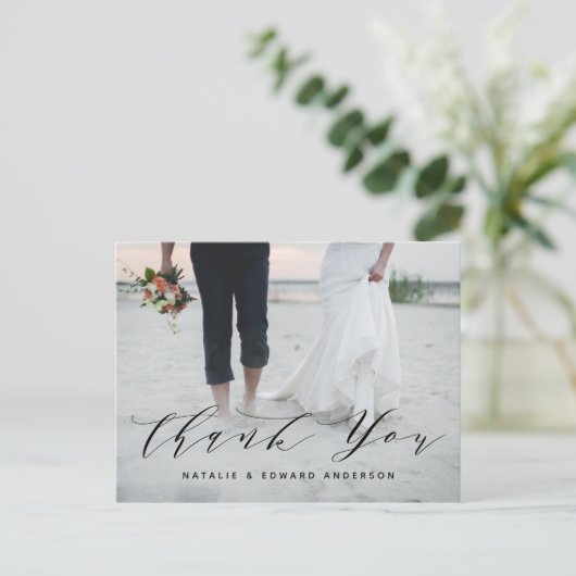 Carte Postale Script peint en rouille photo mariage merci (Debout devant)