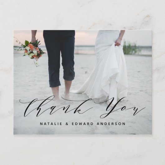 Carte Postale Script peint en rouille photo mariage merci (Devant)