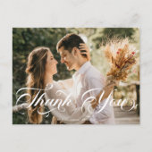 Carte Postale Script Photo de Mariage Merci (Devant)