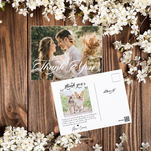Carte Postale Script Photo Mariage Merci