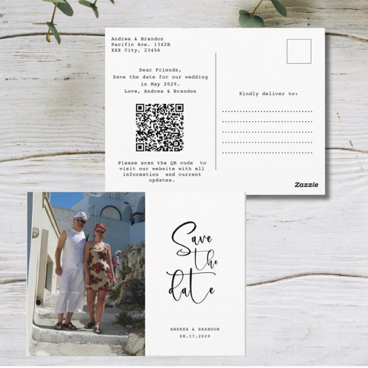 Carte Postale Script Photo Minimalist Save the date