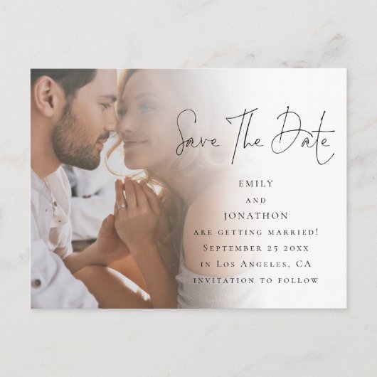 Carte Postale Script photo moderne QR Code Mariage Enregistrer L (Devant)