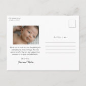 Carte Postale Script Présentation du Merci photo bébé (Dos)