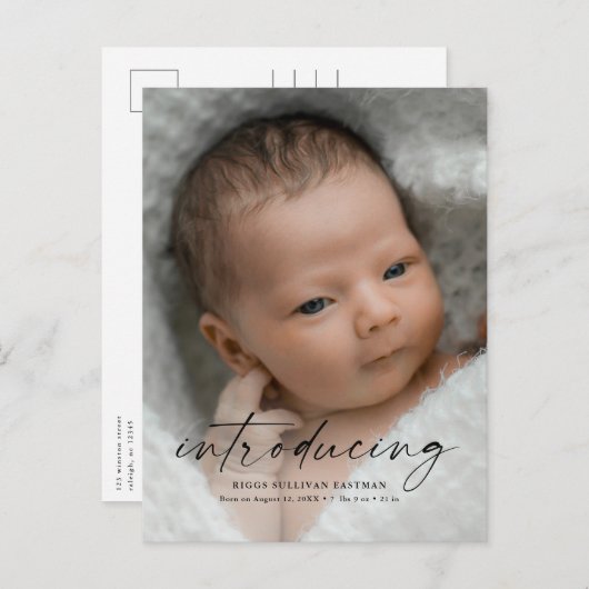 Carte Postale Script Présentation du Merci photo bébé (Devant / Derrière)