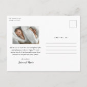 Carte Postale Script Présentation du Merci photo bébé (Dos)