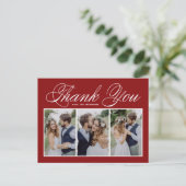 Carte Postale Script Red Trois Photo Collage Mariage Merci (Debout devant)