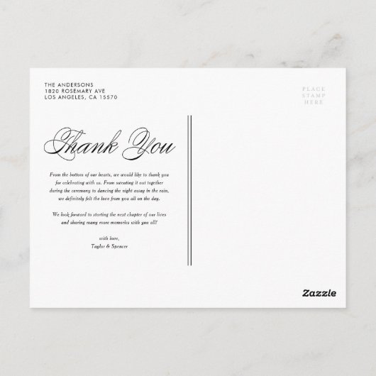 Carte Postale Script Red Trois Photo Collage Mariage Merci (Dos)