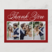 Carte Postale Script Red Trois Photo Collage Mariage Merci (Devant)
