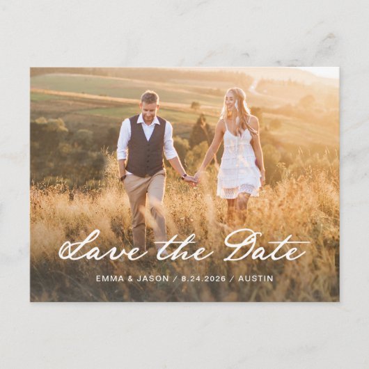 Carte Postale Script romantique | Photo et QR Code Enregistrer l (Devant)