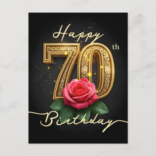 Carte Postale Script Rose opulent brillant or 70e anniversaire (Devant)