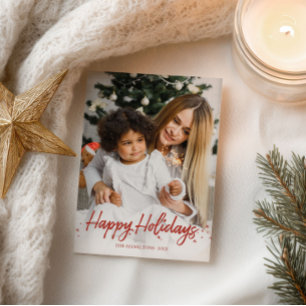 Carte Postale Script Rouge Photo Unique Joyeux Noël