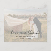 Carte Postale Script rustique Photo Mariage moderne Merci (Devant)
