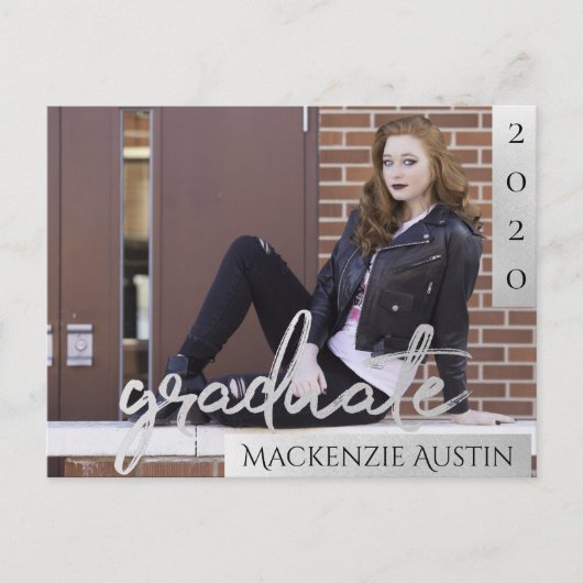 Carte Postale Script Silver Gradué | Invitation photo tendance (Devant)