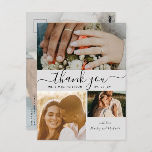 Carte Postale Script simple 4 Photo Collage Mariage Merci P (Devant / Derrière)