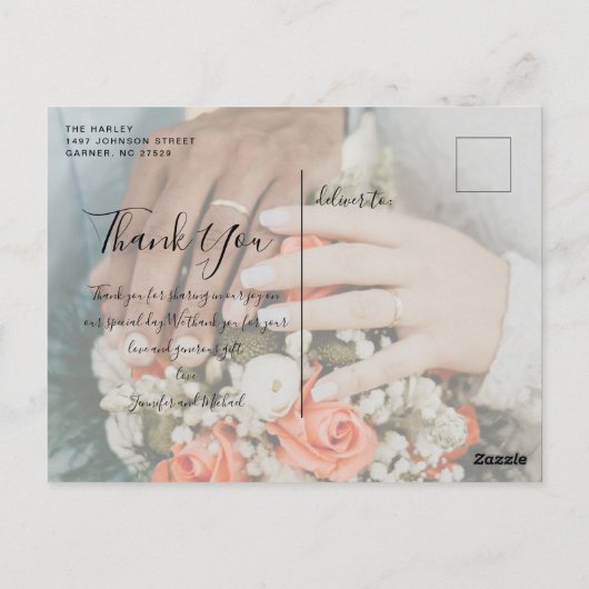 Carte Postale Script simple 4 Photo Collage Mariage Merci P (Dos)