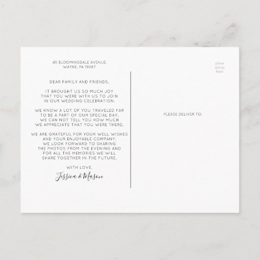 Carte Postale Script simple avec Merci photo Mariage du coeur (Dos)