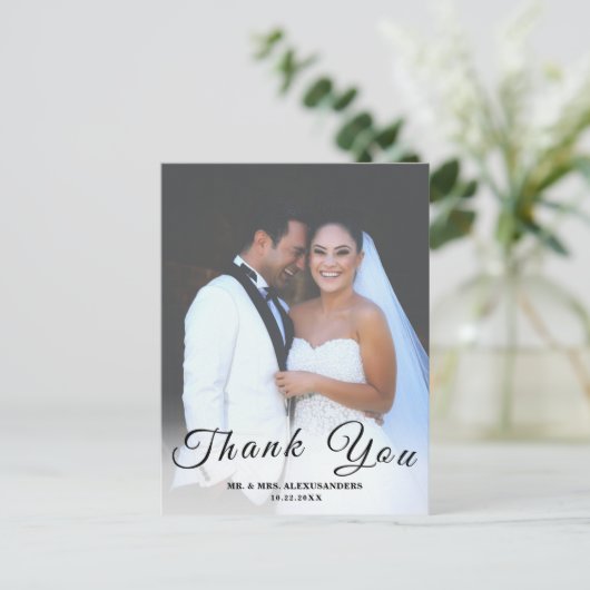 Carte Postale Script simple CustomPhoto Mariage vertical Merci U (Debout devant)