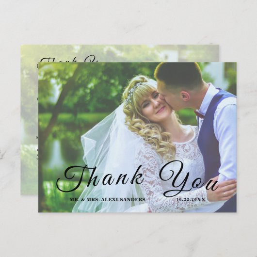 Carte Postale Script simple élégant Mariage photo personnalisé M (Devant / Derrière)