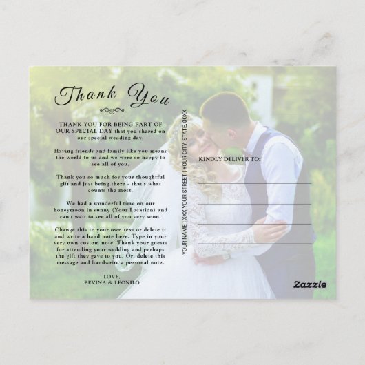 Carte Postale Script simple élégant Mariage photo personnalisé M (Dos)