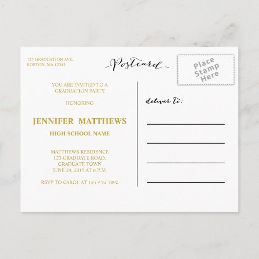 Carte Postale Script simple | Invitation de la fête de remise de (Dos)