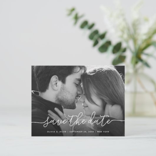 Carte Postale Script simple | Mariage photo Enregistrer la date (Debout devant)