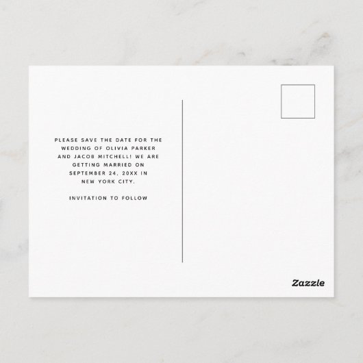 Carte Postale Script simple | Mariage photo Enregistrer la date (Dos)