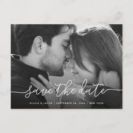 Carte Postale Script simple | Mariage photo Enregistrer la date (Devant)