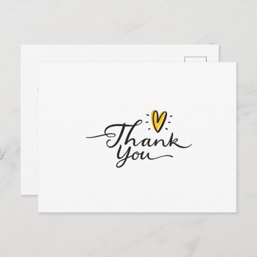 Carte Postale Script simple mignon Merci de coeur jaune (Devant / Derrière)