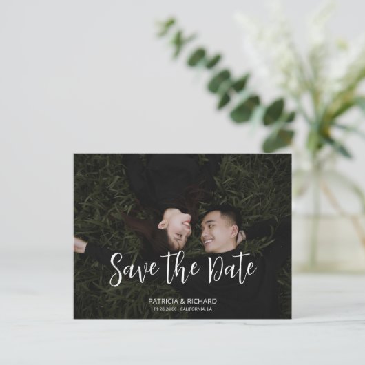 Carte Postale script simple moderne Mariage Enregistrer la photo (Debout devant)