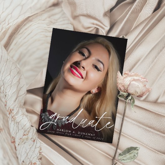 Carte Postale Script tendance Deux Faire-part de graduation phot