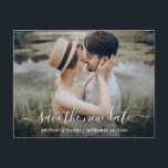 Carte Postale Script tendance moderne Enregistrer la photo nouve<br><div class="desc">Script tendance moderne Enregistrer La Nouvelle Date Mariage Postponction Nouveau Mariage Date Couple Photo Carte Postale</div>