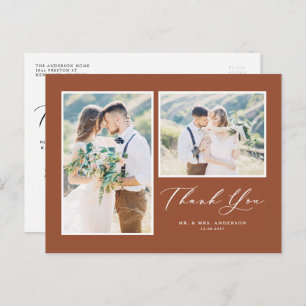 Carte Postale Script Terracotta Deux Mariage photo Merci