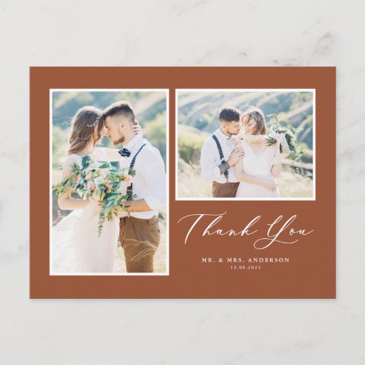 Carte Postale Script Terre Cuite Deux Photo Mariage Merci (Devant)