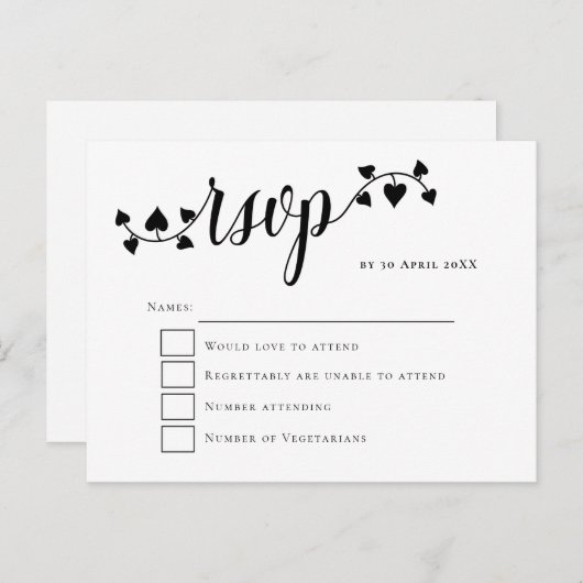 Carte Postale Script typographie coeurs Swashes mariage RSVP (Devant / Derrière)