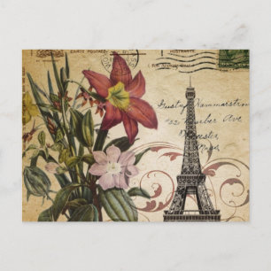 Carte Postale script vintage moderne lily Paris Tour Eiffel