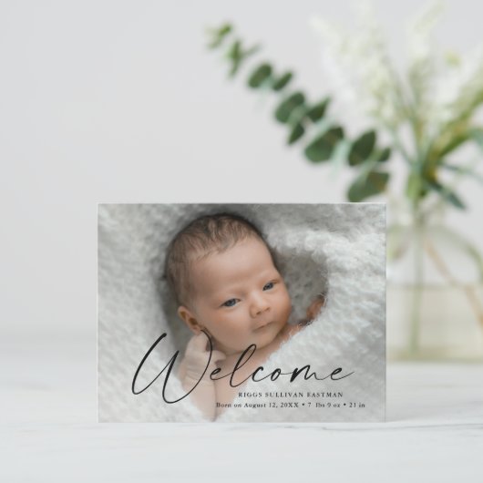 Carte Postale Script Welcome Baby Photo Merci de naissance (Debout devant)